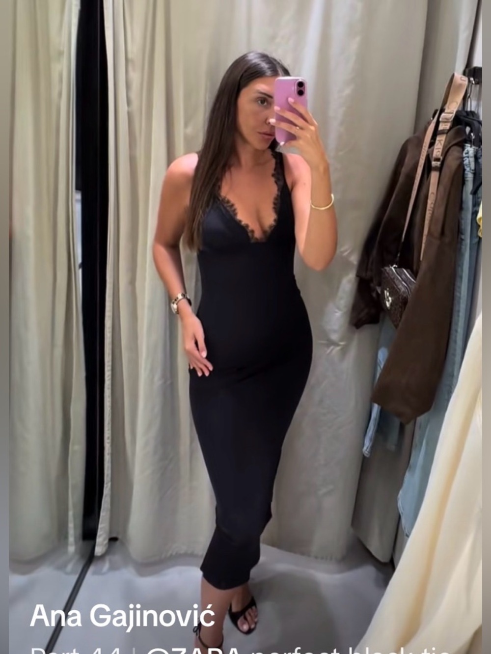 🔥🔥🔥Black Lace-Trim Slip Midi Dress